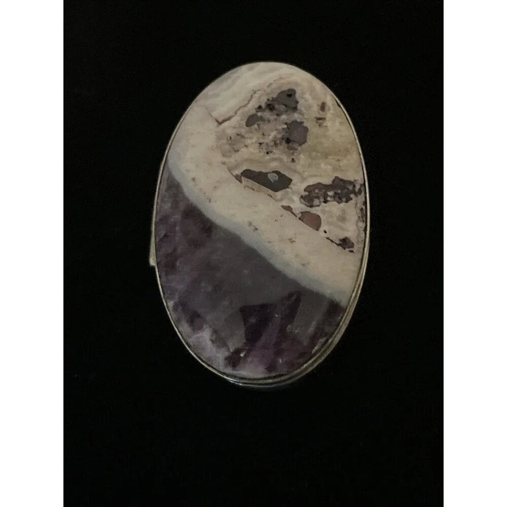 Sterling Silver Opalized Fluorite Cabochon Vintage Handmade Rare Pill Box Mexico